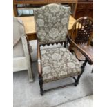 AN EARLY 20TH CENTURY OAK BARLEYTWIST JACOBEAN STYLE ELBOW CHAIR