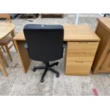 A MODERN SINGLE PEDESTAL DESK AND SWIVEL CHAIR