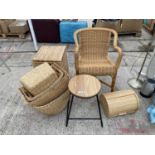 VARIOUS WICKER ITEMS - A CHAIR, BASKETS ETC