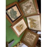 FIVE FRAMED THAI TEMPLE RUBBINGS