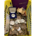 A LARGE QUANTITY OF PRE DECIMAL COINS TO ALSO INCLUDE MANY COMMEMORATIVE COINS