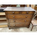 A GEORGE III OAK CHEST OF TWO SHORT AND THREE LONG DRAWERS, ON BRACKET FEET, 47" WIDE