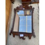 A 19TH CENTURY MAHOGANY AND SHELL INLAID WALL MIRROR, 18x32"