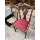 A VICTORIAN ELM SEATED KITCHEN CHAIR AND SPLAT BACK COUNTRY CHAIR