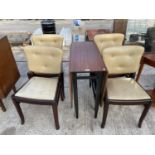 A RETRO TEAK DROP LEAF DINING TABLE AND FOUR CHAIRS