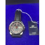 A GENTS CASIO EDIFICE WRISTWATCH IN WORKING ORDER WITH LABEL