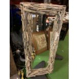 A DRIFTWOOD FRAMED RECTANGULAR MIRROR (HEIGHT APPROXIMATELY 110CM)