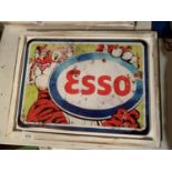 A VINTAGE STYLE METAL FRAMED ?ESSO TIGER? COMIC WALL ART PICTURE 44CM