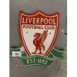 A CAST METAL 'LIVERPOOL FOOTBALL CLUB' SIGN 25CM X 24CM