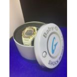 A LADIES CASIO BABY G WRISTWATCH IN WORKING ORDER IN A PRESENTATION TIN