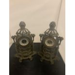 A PAIR OF VINTAGE HOLLOW ORNATE SPELTER MANTEL CLOCKS