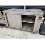 AN INDUSTRIAL KITCHEN UNIT ENCLOSING PLATE WARMING CUPBOARD WITH SLIDING DOORS