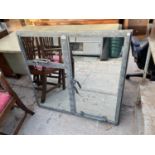 A VINTAGE STYLE GALVANISED WINDOW FRAME WITH THREE MIRRORED PANELS
