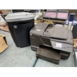 A HP OFFICEJET PRO 8600 PRINTER COPIER AND A FURTHER SHREADER BELIEVED IN WORKING ORDER BUT NO