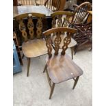 THREE ERCOL ELM DINING CHAIRS WITH PRINCE OF WALES FEATHER DESIGN