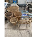 AN ASSORTMENT OF WICKER BASKETS TO ALSO INCLUDE A BAMBOO RACK
