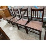 A SET OF FOUR 19TH CENTURY COUNTRY OAK DINING CHAIRS