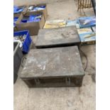 TWO METAL TOOL CHESTS WITH A LARGE QUANTITY OF SCAFFOLDING BRACKETS