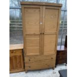 A MODERN OAK BOW FRONTED TWO DOOR WARDROBE WITH TWO DRAWERS TO THE BASE, 40" WIDE
