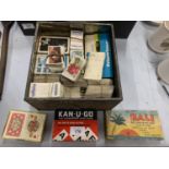 A LARGE ASSORTMENT OF TEA AND CIGARETTE CARDS TO ALSO INCLUDE VARIOUS PACKS OF PLAYING CARDS