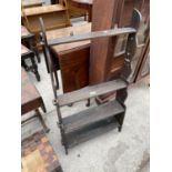 A VICTORIAN OAK OPEN BOOKSHELF WITH PIERCED FRETWORK SIDE (FOUR TIER), 21" WIDE