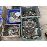 A LARGE QUANTITY OF HARDWARE ITEMS TO INCLUDE GAS BOTTLE TAPS, NAILS, SCREWS AND CHAIN ETC