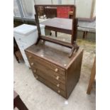 AN EARLY 20TH CENTURY OAK CHEST OF FOUR DRAWERS AND MAHOGANY SWING FRAME TOILET MIRROR