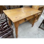 A VICTORIAN PINE SIDE TABLE WITH DRAWER, 41" WIDE