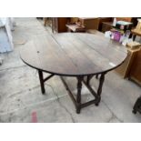 AN 18TH CENTURY OAK GATELEG DINING TABLE, 53x55" OPEN