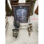 A COLLECTION OF ITEMS TO INCLUDE A VINTAGE FIRE SCREEN, A PAIR OF WALL LIGHTS AND TWO FURTHER
