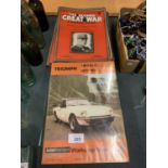 A COLLECTION OF HAYNES CAR MANUALS, THE SECOND GREAT WAR MAGAZINES ETC