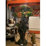 A LARGE ART DECO TIFFANY STYLE LAMP