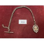 A HALLMARKED BIRMINGHAM SILVER ALBERT CHAIN WITH HALLMARKED FOB AND T BAR