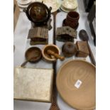 AN ASSORTMENT OF TREEN TO INCLUDE A DESK GLOBE AND A JEWELLERY BOX