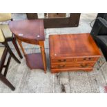 A YEW WOOD CORNER TABLE AND TV CABINET