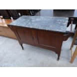 A VICTORIAN MAHOGANY MARBLE TOP WASHSTAND, 42" WIDE