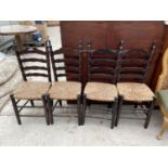 FOUR RUSH SEATED LADDERBACK CHAIRS