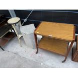 A RETRO TEA TROLLEY, A LLOYD LOOM STYLE LINEN CHEST AND A PAINTED PLANT STAND