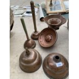 A COLLECTION OF COPPER ITEMS TO INCLUDE FUNNELS AND PLUNGERS ETC