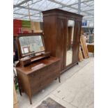 AN EDWARDIAN MAHOGANY INLAID MIRROR-DOOR WARDROBE, DRESSING TABLE AND BEDSTEAD (J HUNTER & CO,