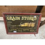 A VINTAGE WOODEN GRAIN STORE AND ANIMAL FEED SIGN