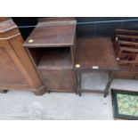 AN OAK LAMP TABLE AND AN OAK BEDSIDE CABINET