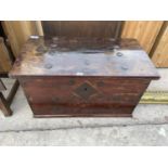 AN 18TH CENTURY STYLE METAL STUDDED BLANKET CHEST WITH CANDLE BOX, 37x21"