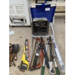 AN ASSORTMENT OF GARDEN TOOLS TO INCLUDE SAWS, LOPPERS ETC