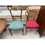 TWO VICTORIAN WALNUT BEDROOM CHAIRS