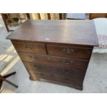 A GEORGE III OAK CHEST OF TWO SHORT AND THREE LONG DRAWERS ON BRACKET FEET, 38" WIDE