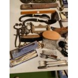 VARIOUS ITEMS TO INCLUDE FLATWARE, BRUSHES, BRASSWARE, JEWELLERY ETC