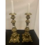 A PAIR OF LARGE SPELTER CANDLESTICKS HEIGHT: 40CM