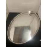 A LARGE OVAL SILVER PLATE BUTLERS TRAY 61CM X 41CM
