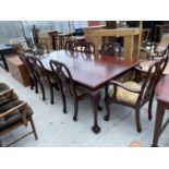 A LARGE GEORGIAN STYLE DINING TABLE WITH ROPE EDGE, ON CABRIOLE LEGS WITH BALL AND CLAW FEET,